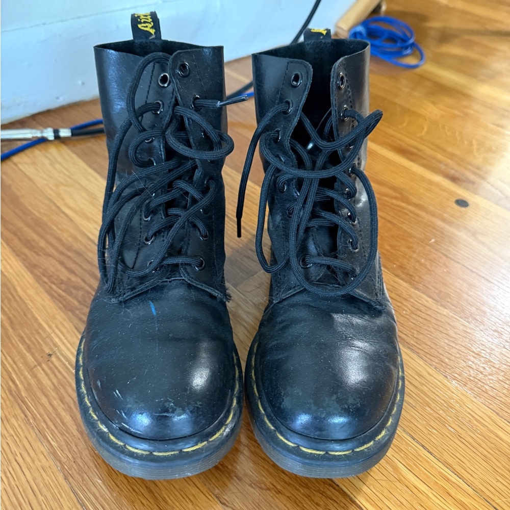 Doc Martens black leather lace up boots, US women 7